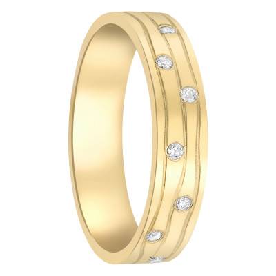 Bague Striée en Or Jaune 375 & Diamants 0,05 ct - Emanessence