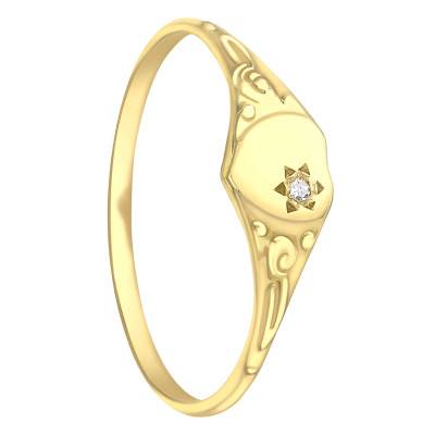 375 Yellow Gold & 0.005 ct Diamond Fantasy Heart Signet Ring, Width 0.8 mm - Bambins