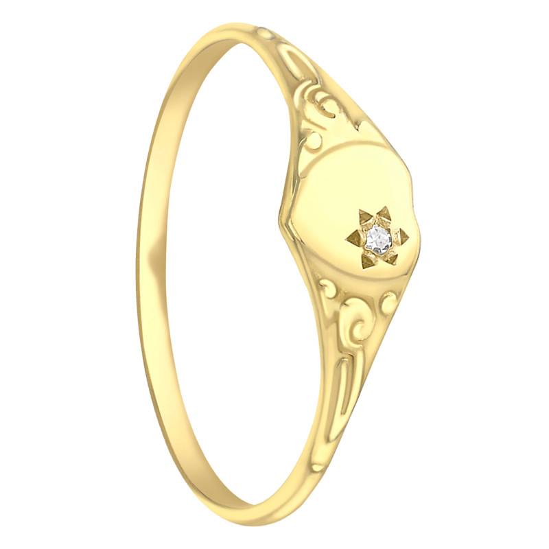 375 Yellow Gold & 0.005 ct Diamond Fantasy Heart Signet Ring, Width 0.8 mm - Bambins