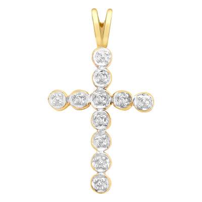 Pendentif Croix en Or Jaune 375 & Diamants Ronds - Emanessence