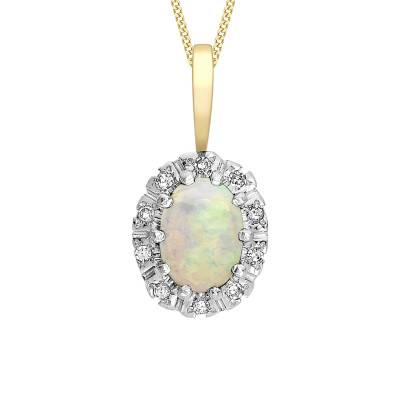 Pendentif Opale en Or Jaune 375 & Halo de Diamants - Emanessence