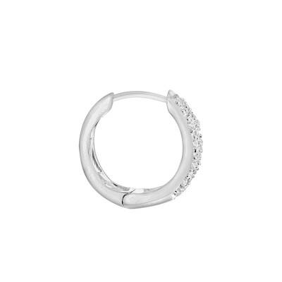 Créole Unique en Or Blanc 375 & Diamants 0,05 ct, Diamètre 12 mm - Emanessence