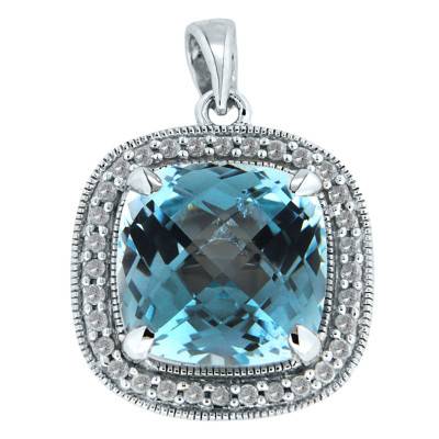Pendentif Coussin Topaze et Diamants en Or Blanc 375 - Aurora