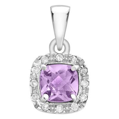 Pendentif Coussin Améthyste et Diamants en Or Blanc 375 - Aurora