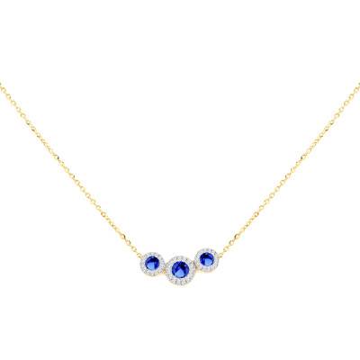 375/1000 Yellow Gold Trinité Necklace with Diamonds & Lab-Grown Sapphires - Aurora