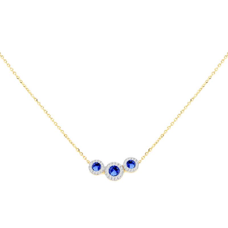 375/1000 Yellow Gold Trinité Necklace with Diamonds & Lab-Grown Sapphires - Aurora