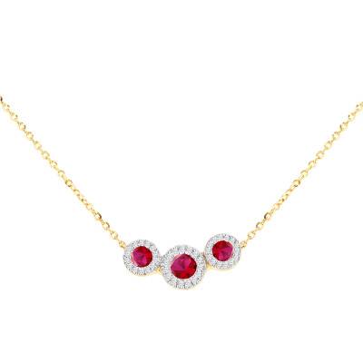 Collier Trinité en Or Jaune 375, Diamants et Rubis de Synthèse - Aurora