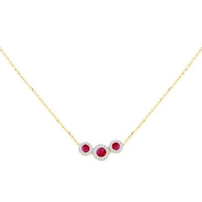 375/1000 Yellow Gold Trinité Necklace with Diamonds & Lab-Grown Rubies - Aurora