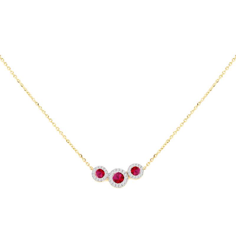 375/1000 Yellow Gold Trinité Necklace with Diamonds & Lab-Grown Rubies - Aurora