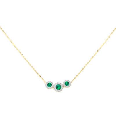 375/1000 Yellow Gold Trinité Necklace with Lab-Grown Diamonds & Emeralds - Aurora