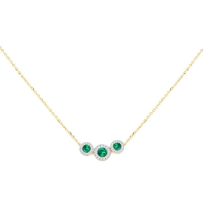 375/1000 Yellow Gold Trinité Necklace with Lab-Grown Diamonds & Emeralds - Aurora