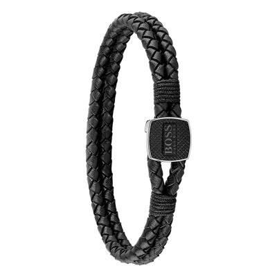 Leather and Steel Seal Bracelet, Length 19 cm - 1580047M - Boss