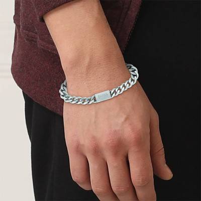 Steel Chain Link Bracelet, Length 17.50 cm - 1580144S - Boss