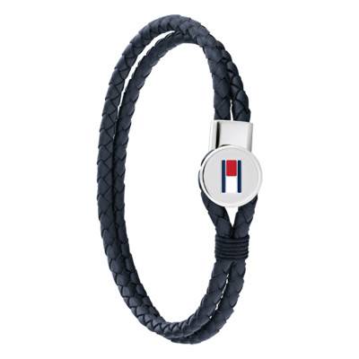 Bracelet Bruce Leather en Acier et Cuir Bleu, Longueur de 17,50 cm - 2790656S - Tommy Hilfiger