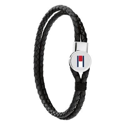 Steel and Black Leather Bruce Bracelet, Length 17.50 cm - 2790654S - Tommy Hilfiger