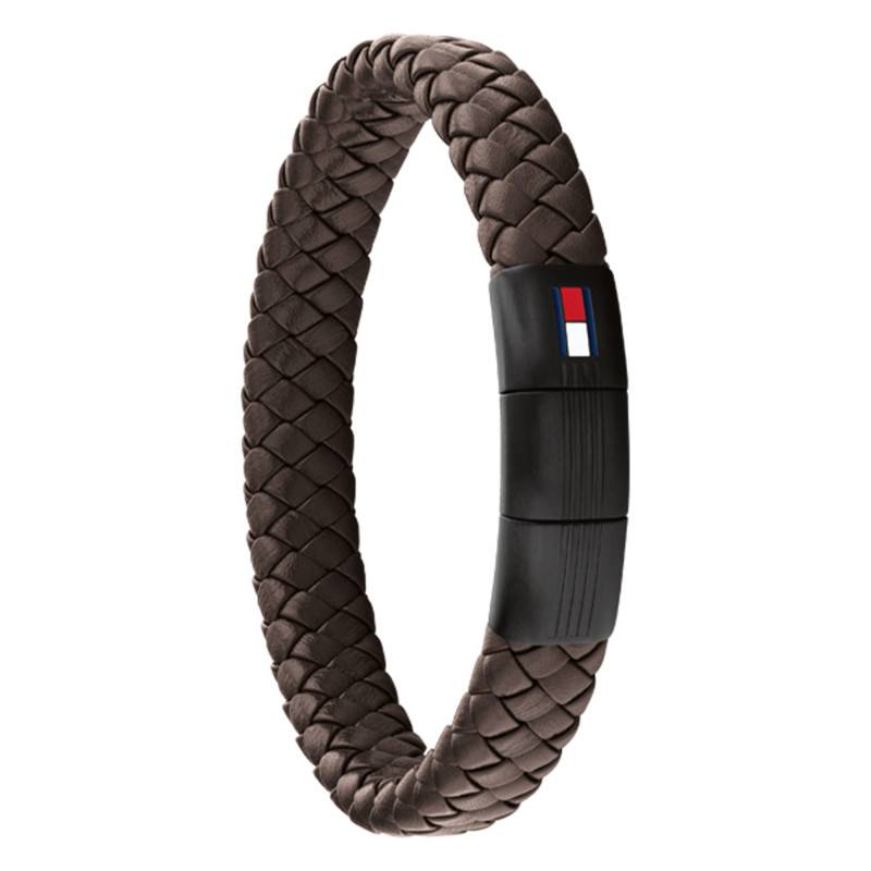 Brown Leather & Steel Braided Round Bracelet, 19 cm - 2790661 - Tommy Hilfiger