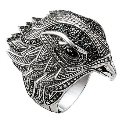 Bague Faucon en Argent 925 & Pierres Noires, TR2066-641-11 - Thomas Sabo