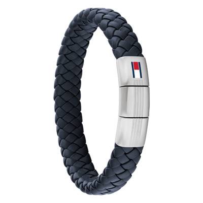 Blue Steel and Leather Round Braided Bracelet, Length 19 cm - 2790660 - Tommy Hilfiger