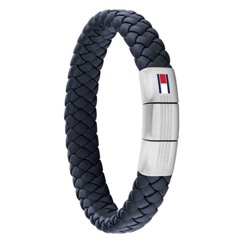 Blue Steel and Leather Round Braided Bracelet, Length 19 cm - 2790660 - Tommy Hilfiger