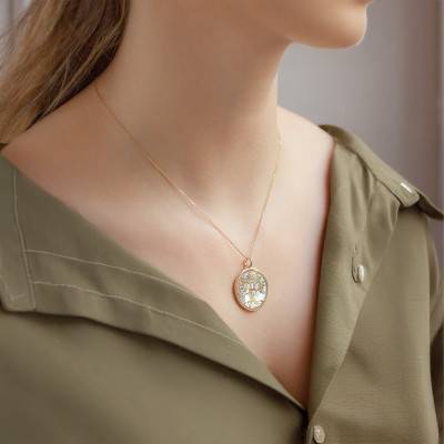 Médaille Arbre de Vie en 2 Ors 375 & Nacre Blanche, Diamètre 17 mm ou 23 mm - Lumiosa