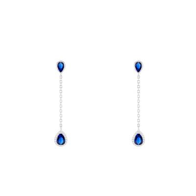 925/1000 Rhodium-Plated Silver Blue Stone Drop Earrings - Emanessence