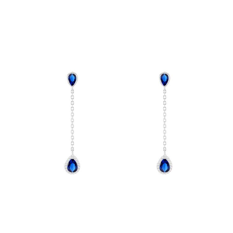 925/1000 Rhodium-Plated Silver Blue Stone Drop Earrings - Emanessence