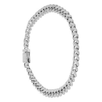 Bracelet Gourmette Argent 925 Rhodié & Pierres Blanches, Longueur de 19 cm - Manillon