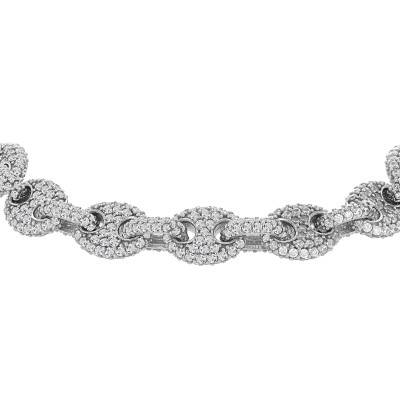 925 Sterling Silver Rhodium-Plated Coffee Bean Chain Bracelet with White Stones, 19 cm - Manillon