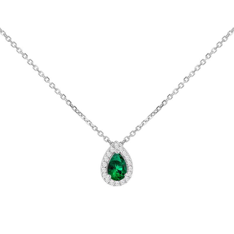 925 Sterling Silver White & Green Stone Drop Necklace 43-46 cm - Emanessence