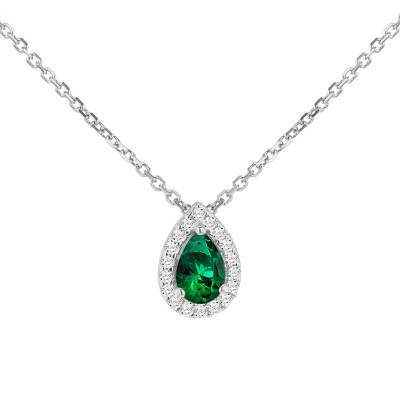 Collier Goutte Verte & Pierres Blanches en Argent 925, Longueur 43 à 46 cm - Emanessence