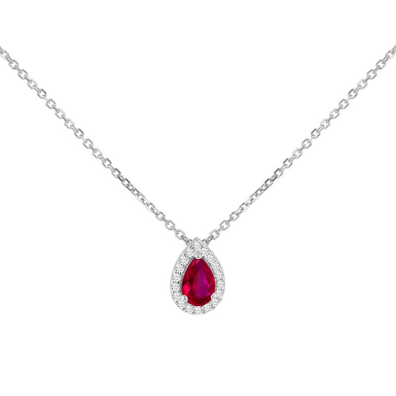 Collier Goutte en Argent 925 & Pierres Blanches et Rouge, Longueur de 43 cm à 46 cm - Emanessence
