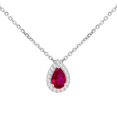 Collier Goutte Rouge & Pierres Blanches en Argent 925, Longueur 43 à 46 cm - Emanessence