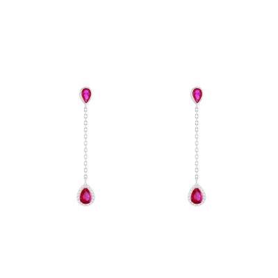 925/1000 Rhodium-Plated Silver Red Stone Drop Earrings - Emanessence