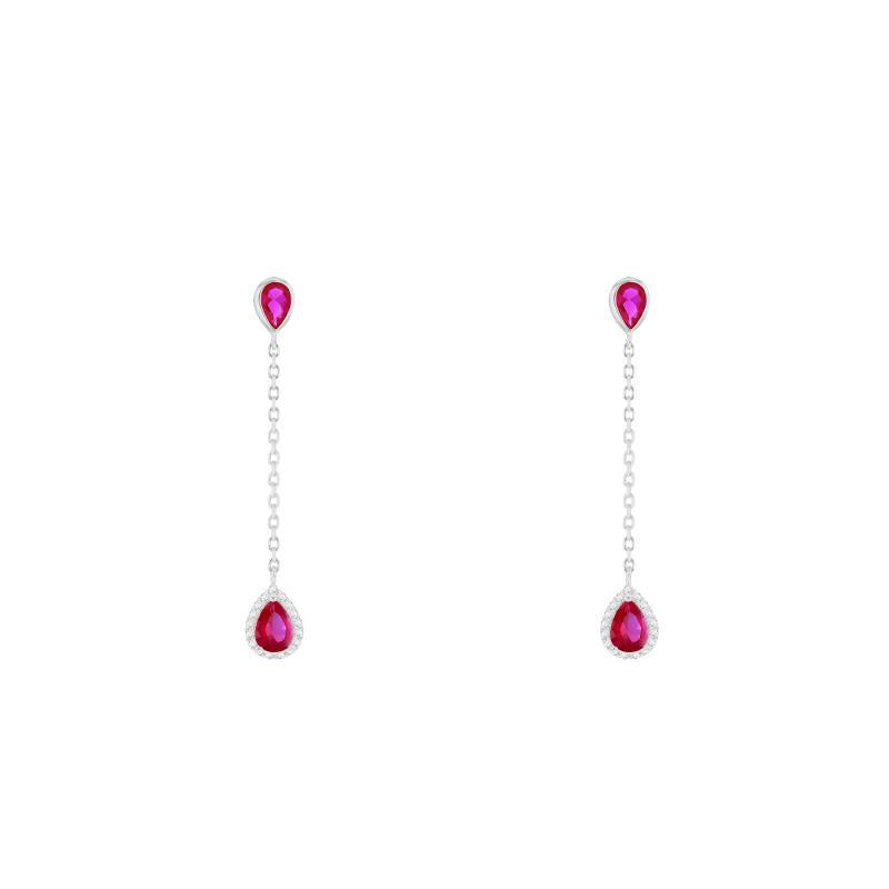 925/1000 Rhodium-Plated Silver Red Stone Drop Earrings - Emanessence