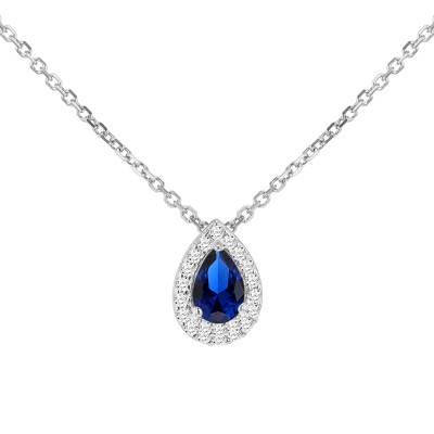 Collier Goutte Bleue & Pierres Blanches en Argent 925, Longueur 43 à 46 cm - Emanessence