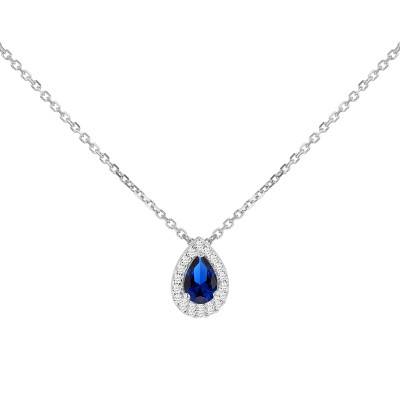 Collier Goutte Bleue en Argent 925 & Pierres Blanches, Longueur de 43 cm à 46 cm - Emanessence