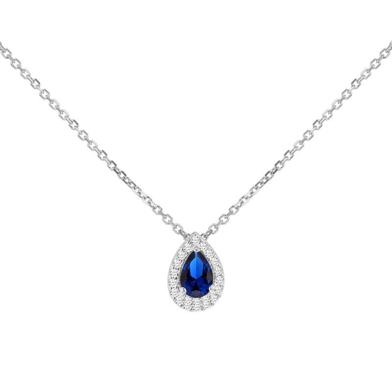 925 Sterling Silver Blue Drop Necklace with White Stones, 43 cm to 46 cm - Emanessence
