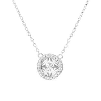 Collier Rond Strié en Argent 925 Plaqué Rhodium & Pierres, Longueur 40 à 45 cm - Emanessence