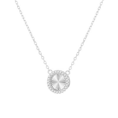 925 Sterling Silver Rhodium-Plated Striped Round Necklace & Stones, 40 cm to 45 cm - Emanessence