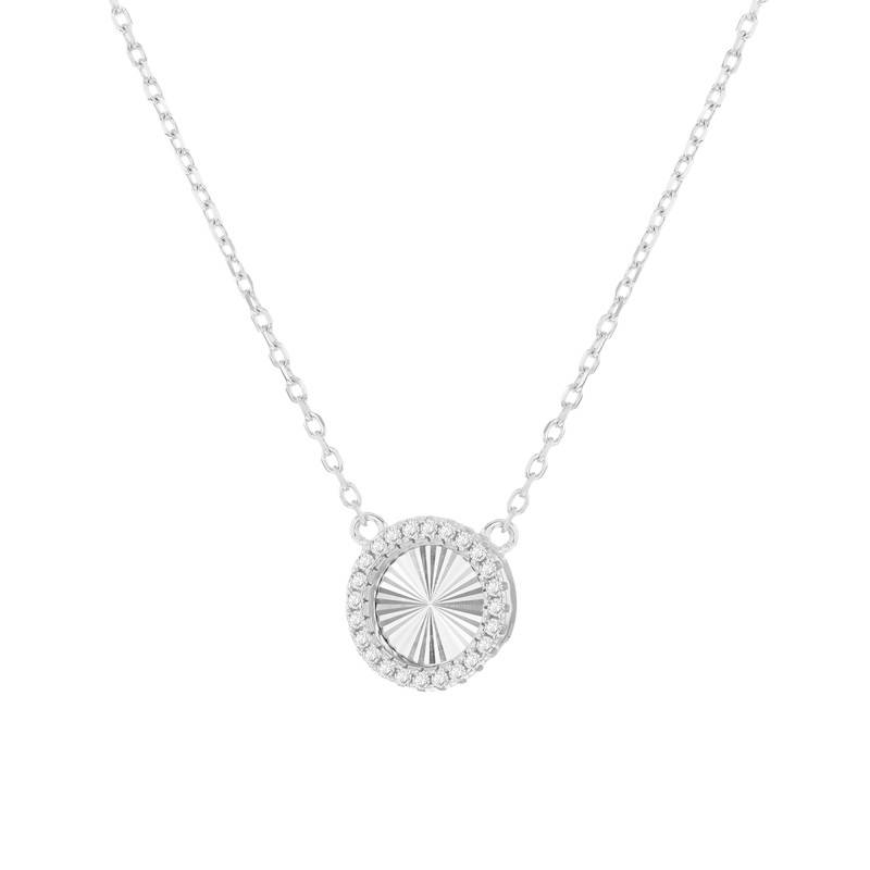 925 Sterling Silver Rhodium-Plated Striped Round Necklace & Stones, 40 cm to 45 cm - Emanessence