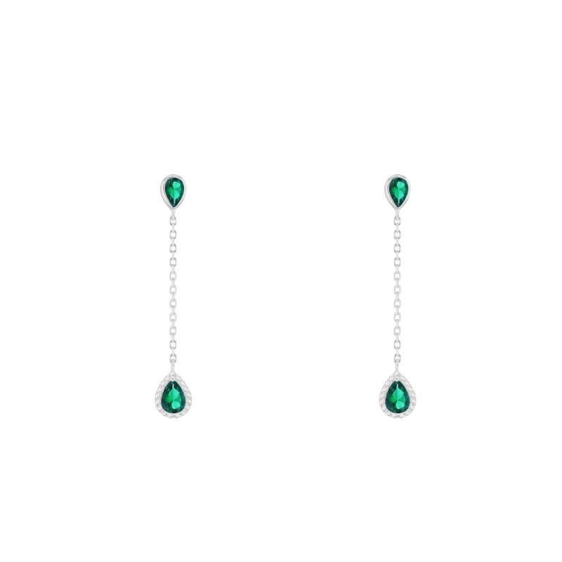 925 Rhodium-Plated Silver & Green Stone Drop Earrings - Emanessence