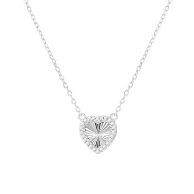 Collier Coeur Strié en Argent 925 Rhodié & Pierres - Emanessence