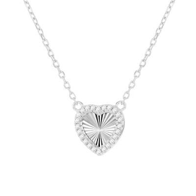 Collier Coeur Strié en Argent Rhodié & Pierres - Emanessence