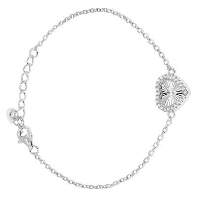 925 Silver Rhodium-Plated Heart Bracelet with Stones, Length 16 cm to 19 cm - Emanessence