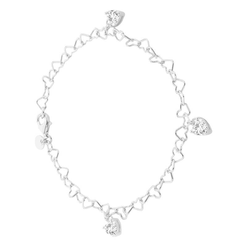 925 Silver Rhodium-Plated 3 Heart Drops Bracelet, Length 19 cm - Emanessence