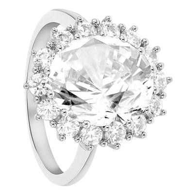 925/1000 Silver White Stone Halo & Oval Glass Daisy Ring - Emanessence