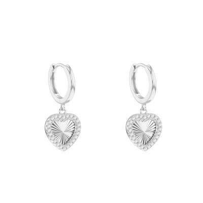 Boucles d'Oreilles Créoles Coeurs Striés en Argent 925 Plaqué Rhodium & Pierres - Emanessence