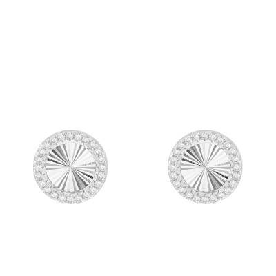 Boucles d'Oreilles Rondes Striées en Argent 925 Plaqué Rhodium & Pierres - Emanessence