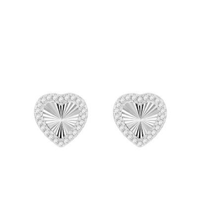 Boucles d'Oreilles Coeurs Striés en Argent 925 Plaqué Rhodium & Pierres - Emanessence
