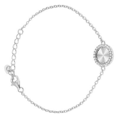 Bracelet Rond Strié en Argent 925 Plaqué Rhodium & Pierres, Longueur 16 à 19 cm - Emanessence